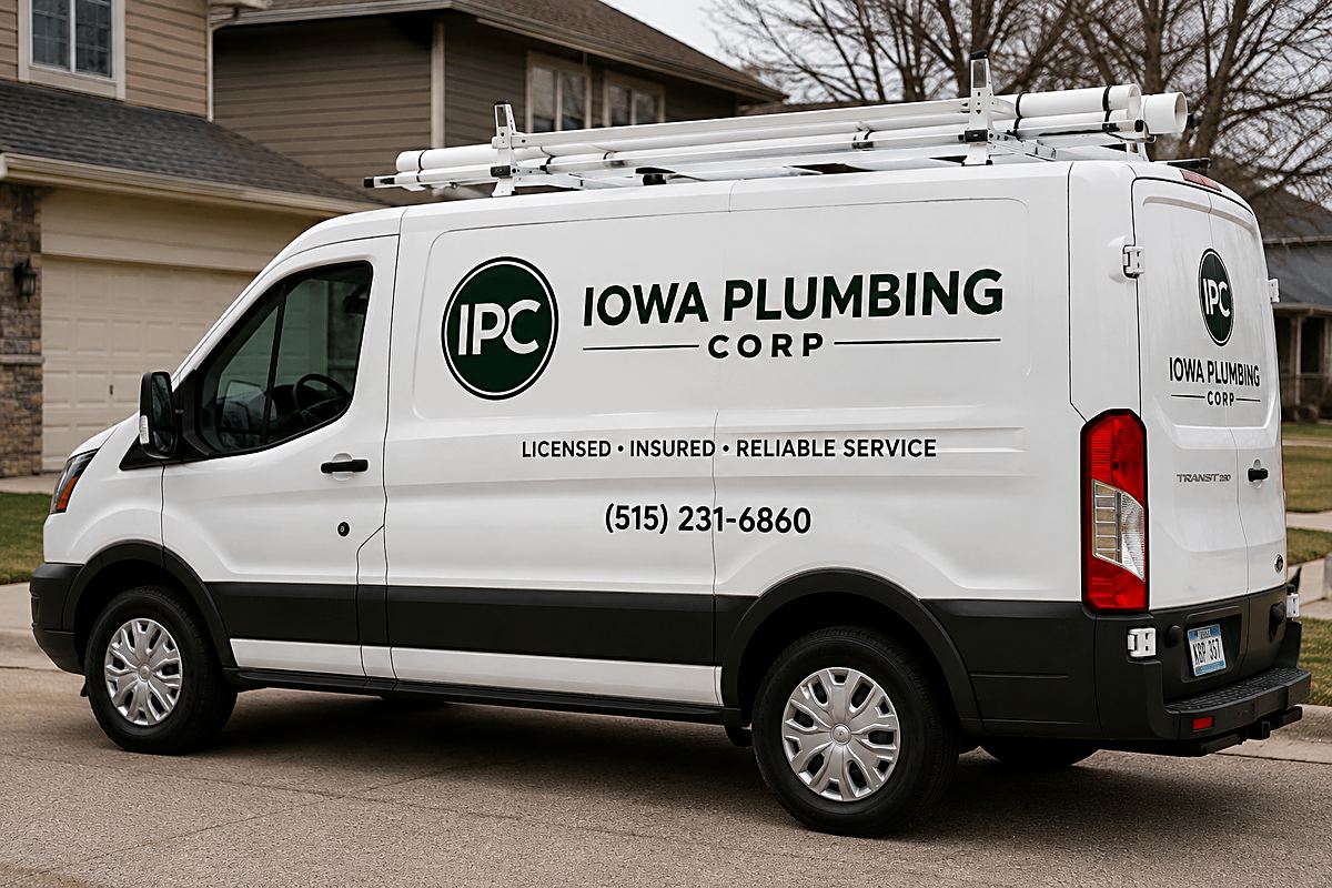 Iowa Plumbing Corp service van in Des Moines